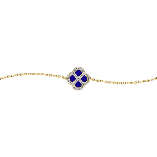 Gold-plated Silver  CZ Blue Lapis Clover Kiss Charm Bracelet 7.5" - 8-29-2912