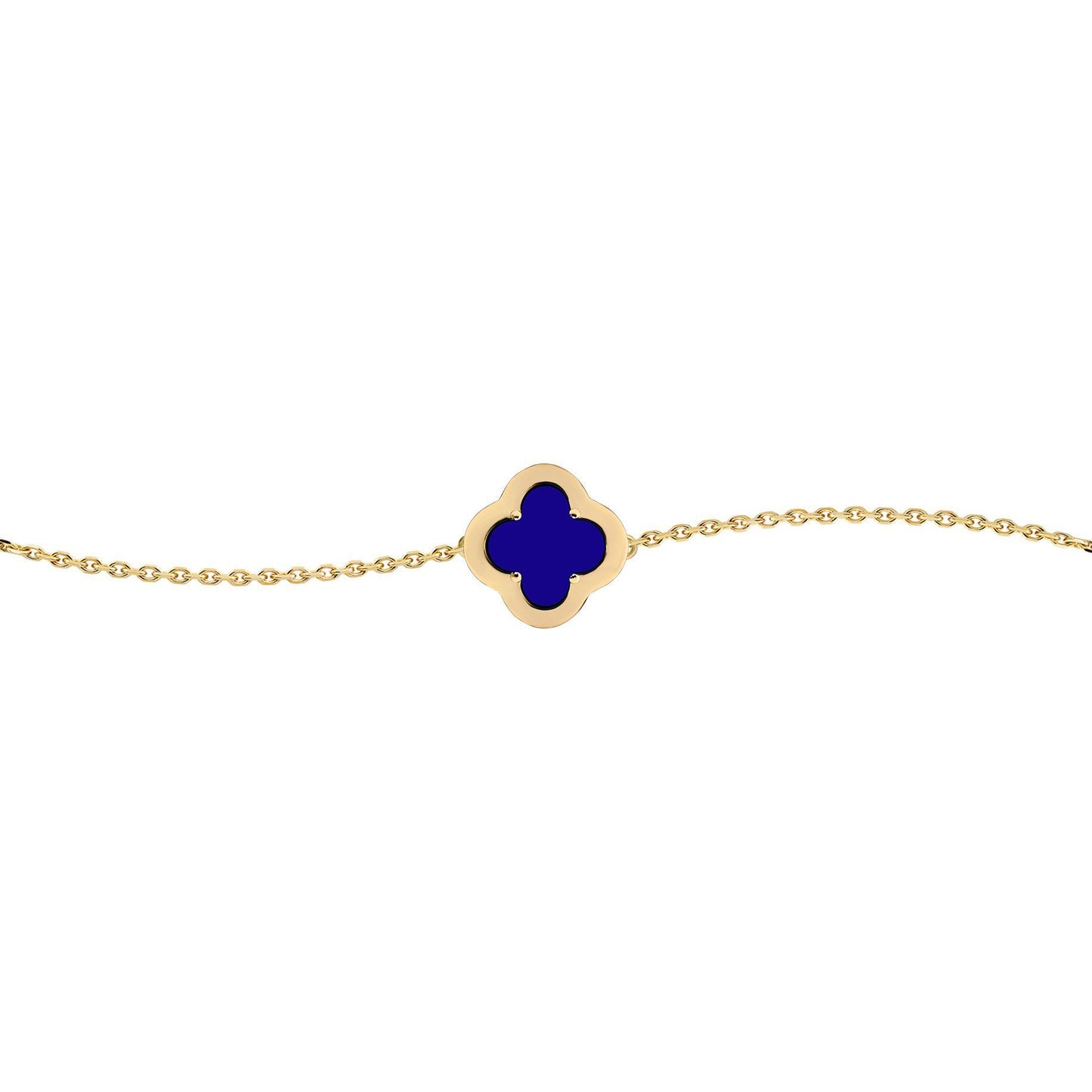 Gold-plated Silver  CZ Blue Lapis Clover Kiss Charm Bracelet 7.5" - 8-29-2912
