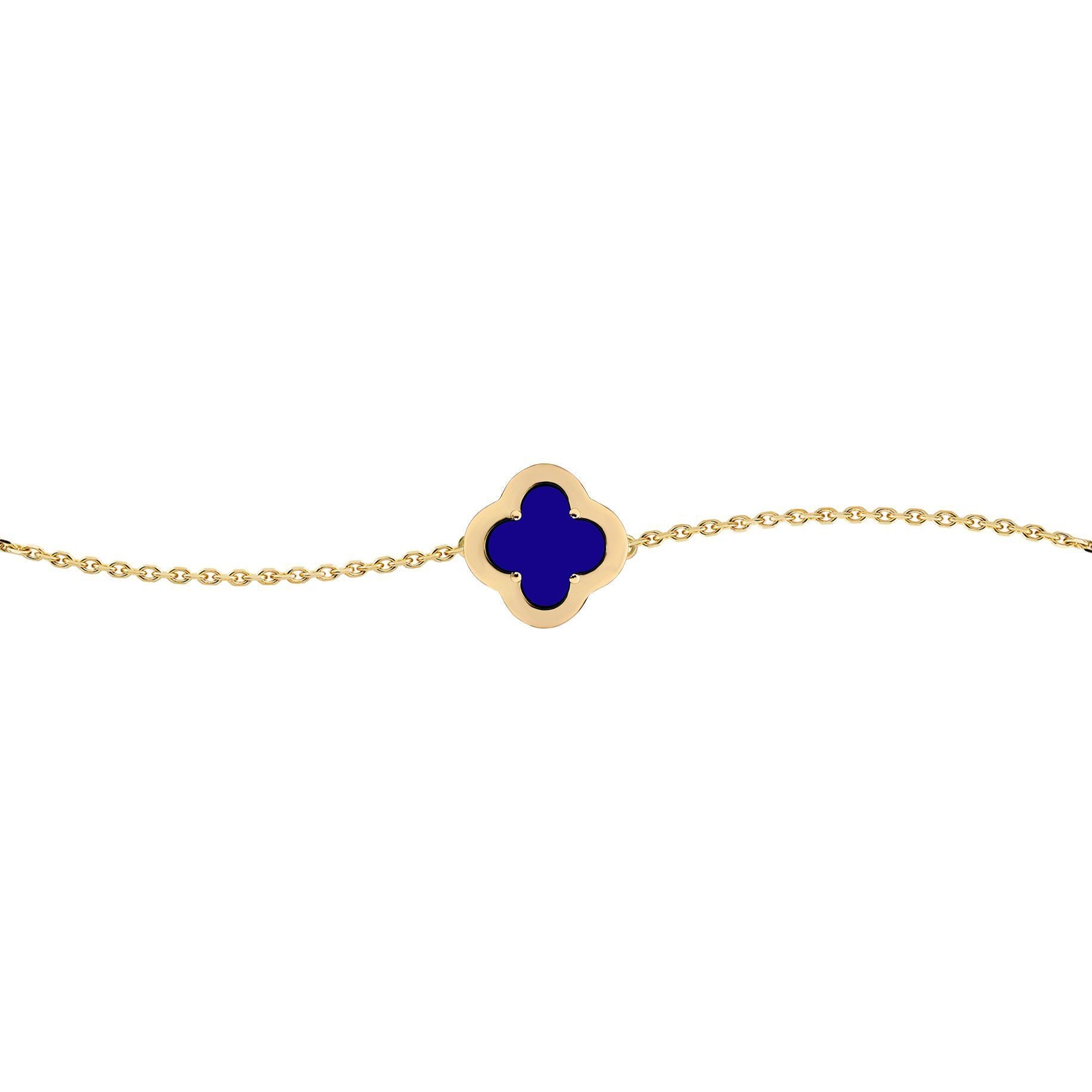 Gold-plated Silver  CZ Blue Lapis Clover Kiss Charm Bracelet 7.5" - 8-29-2912