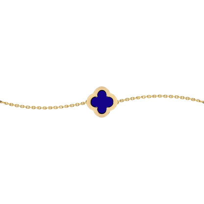 Gold-plated Silver  CZ Blue Lapis Clover Kiss Charm Bracelet 7.5" - 8-29-2912