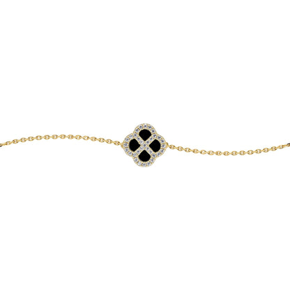 Gold-plated Silver  CZ Onyx Clover Kiss Charm Bracelet 6-7.5" - 8-29-2922