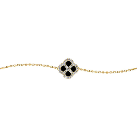 Gold-plated Silver  CZ Onyx Clover Kiss Charm Bracelet 6-7.5" - 8-29-2922