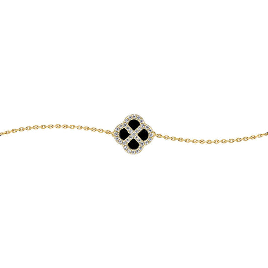 Gold-plated Silver  CZ Onyx Clover Kiss Charm Bracelet 6-7.5" - 8-29-2922
