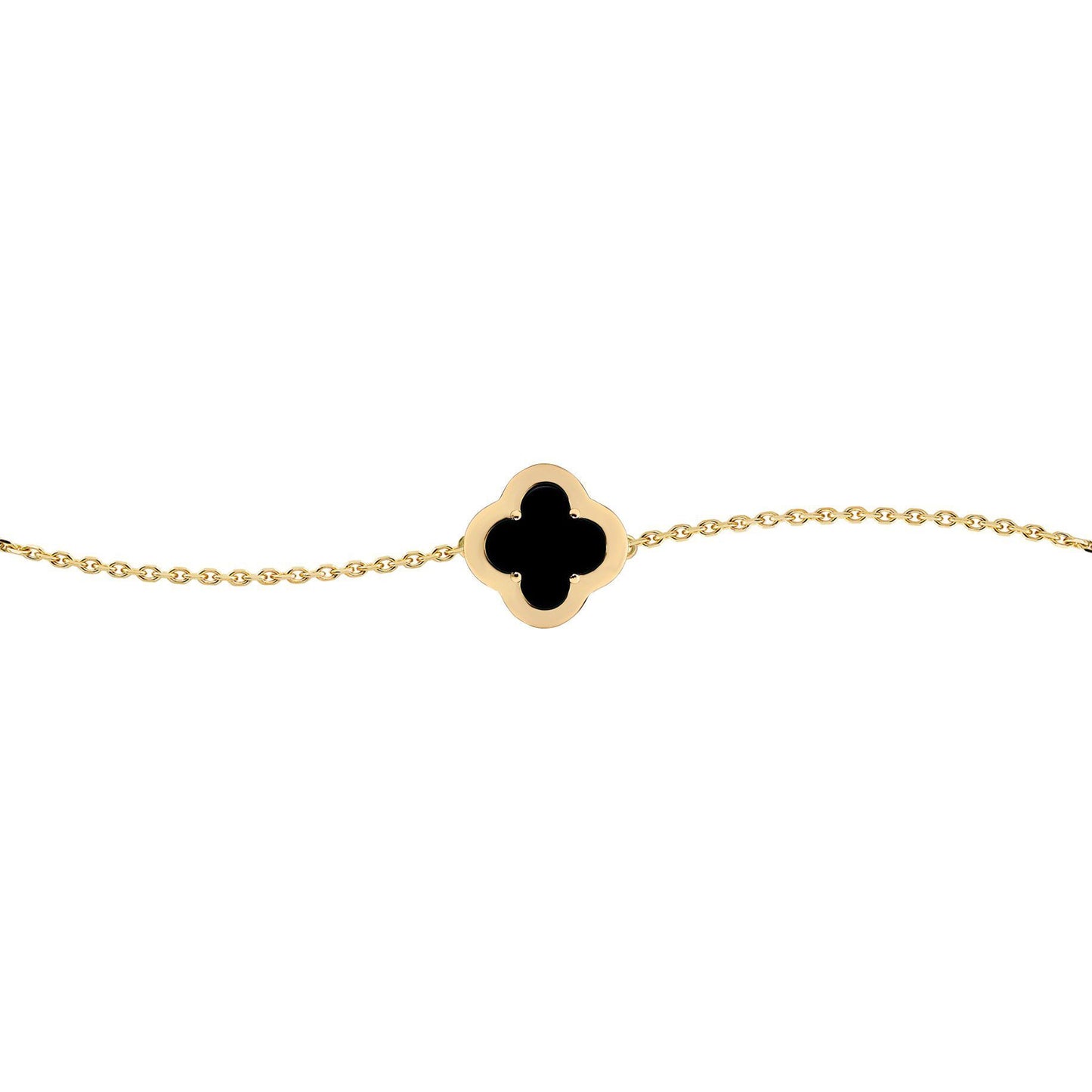 Gold-plated Silver  CZ Onyx Clover Kiss Charm Bracelet 6-7.5" - 8-29-2922