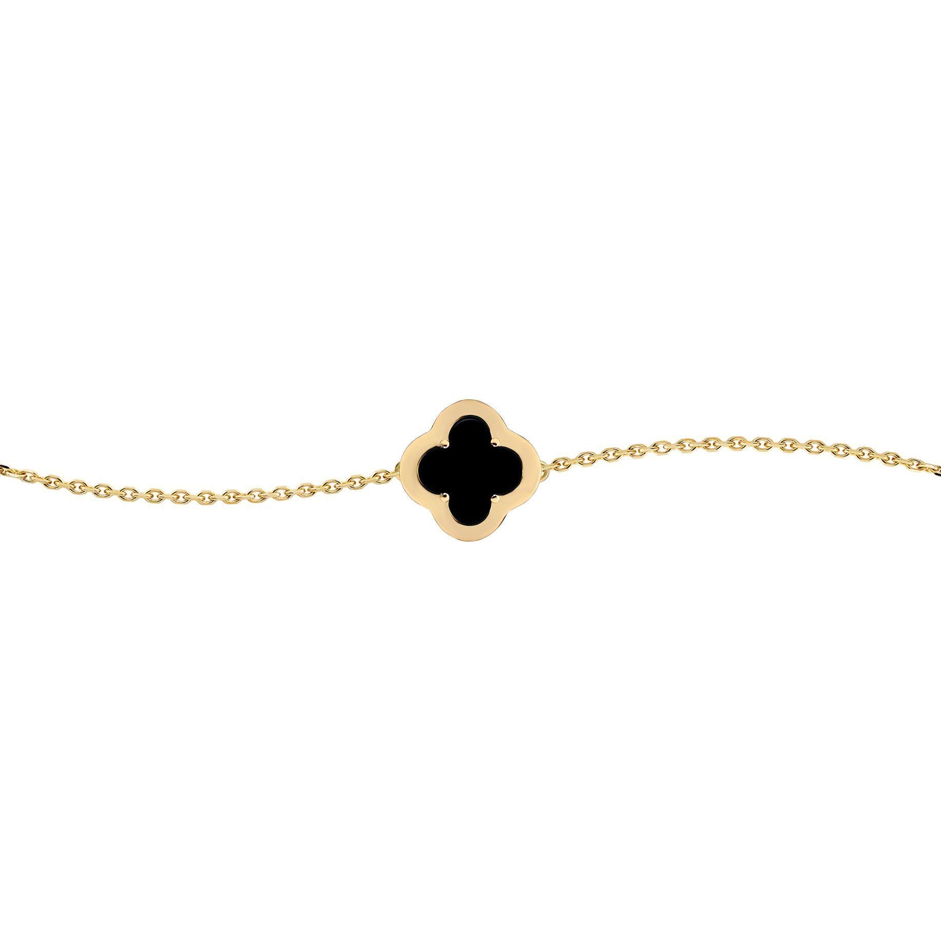 Gold-plated Silver  CZ Onyx Clover Kiss Charm Bracelet 6-7.5" - 8-29-2922