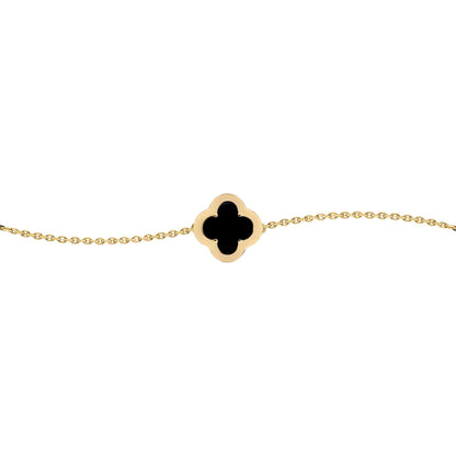 Gold-plated Silver  CZ Onyx Clover Kiss Charm Bracelet 6-7.5" - 8-29-2922