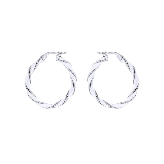 Silver  Enamel Ice Candy Ribbon Twist 3mm Hoop Earrings 26mm - 8-51-3143