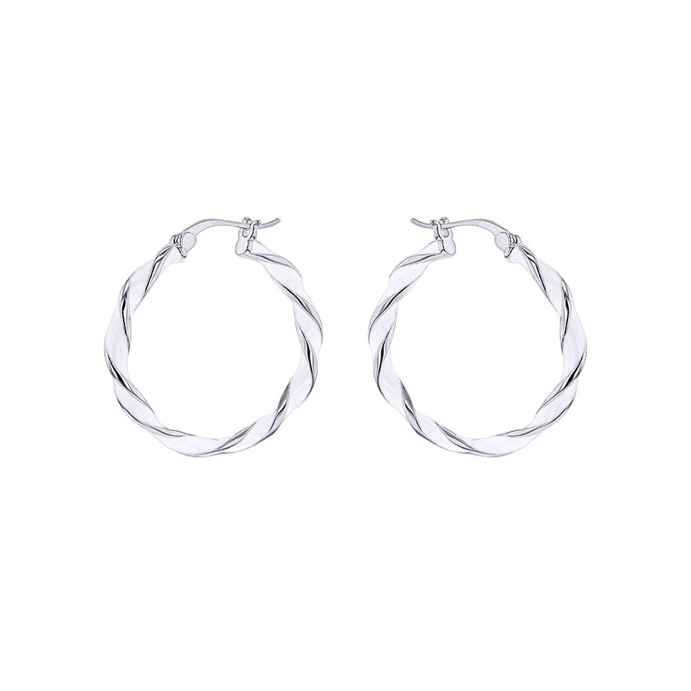 Silver  Enamel Ice Candy Ribbon Twist 3mm Hoop Earrings 26mm - 8-51-3143