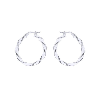 Silver  Enamel Ice Candy Ribbon Twist 3mm Hoop Earrings 26mm - 8-51-3143
