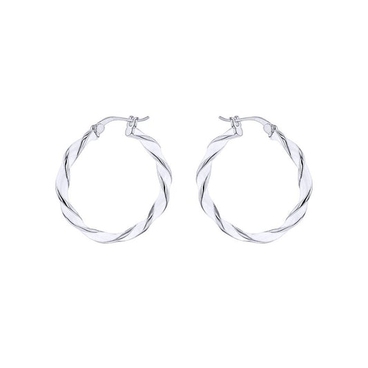 Silver  Enamel Ice Candy Ribbon Twist 3mm Hoop Earrings 26mm - 8-51-3143