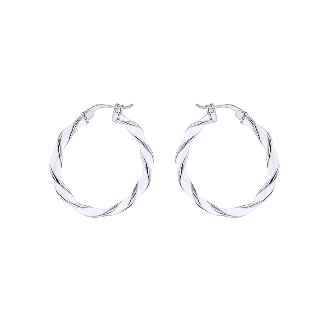 Silver  Enamel Ice Candy Ribbon Twist 3mm Hoop Earrings 26mm - 8-51-3143