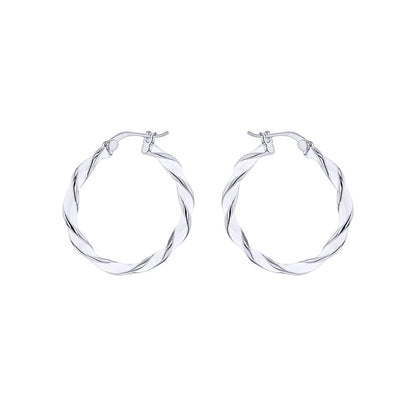 Silver  Enamel Ice Candy Ribbon Twist 3mm Hoop Earrings 26mm - 8-51-3143