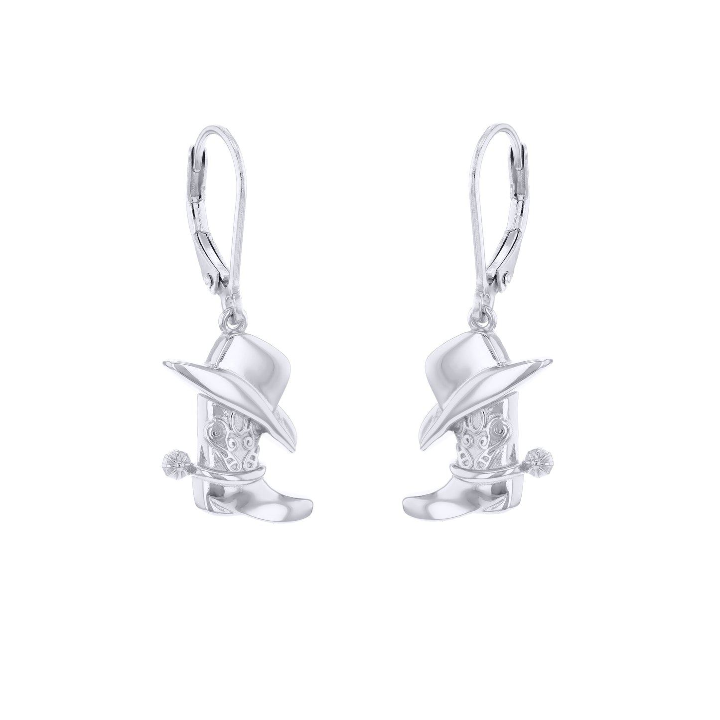 Sterling Silver  Cowboy Cowgirl Hat & Boots Drop Earrings - 8-56-0007