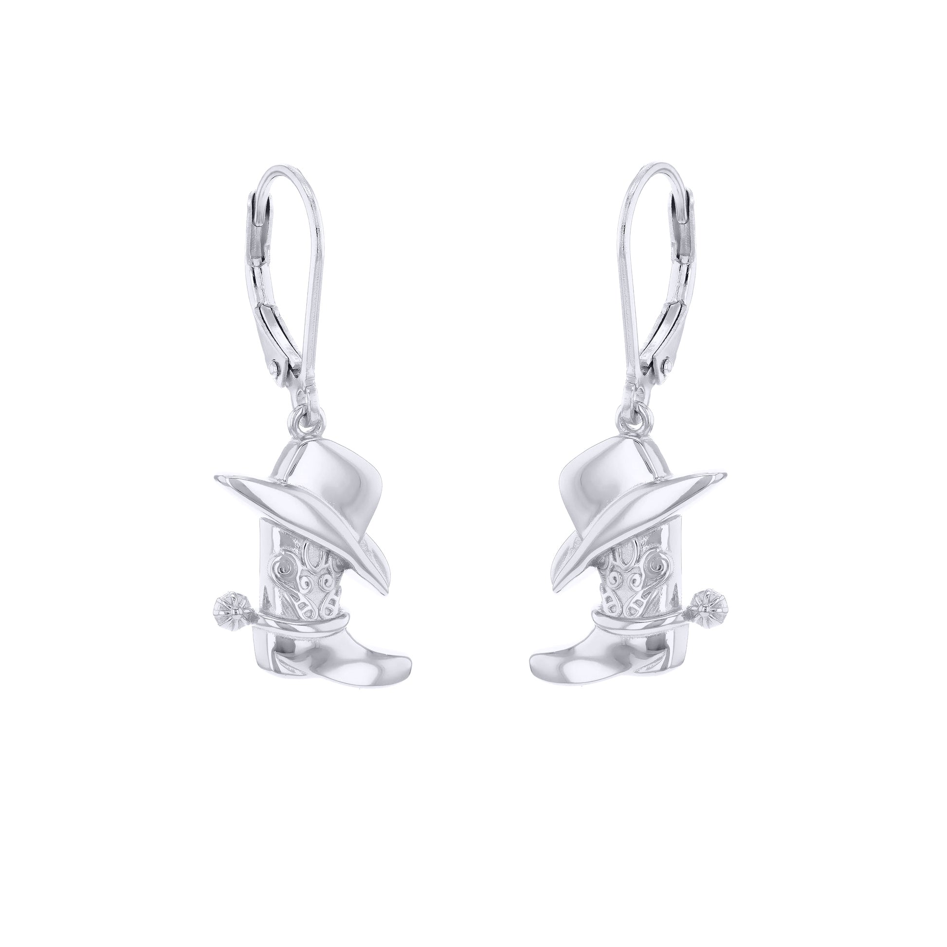 Sterling Silver  Cowboy Cowgirl Hat & Boots Drop Earrings - 8-56-0007
