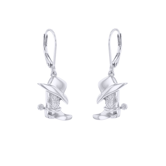 Sterling Silver  Cowboy Cowgirl Hat & Boots Drop Earrings - 8-56-0007