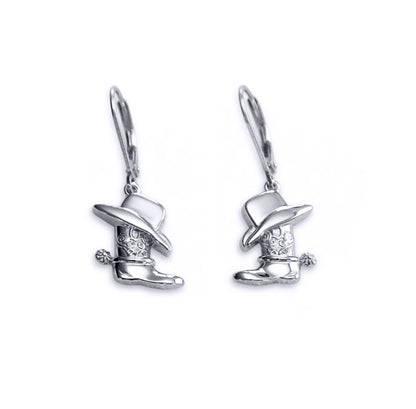 Sterling Silver  Cowboy Cowgirl Hat & Boots Drop Earrings - 8-56-0007