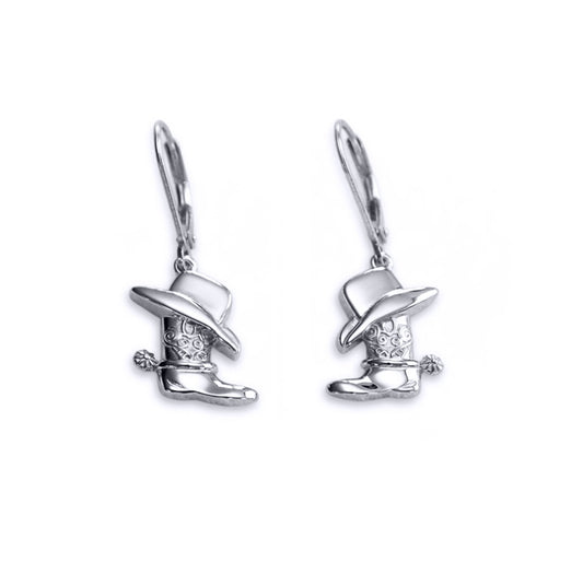 Sterling Silver  Cowboy Cowgirl Hat & Boots Drop Earrings - 8-56-0007