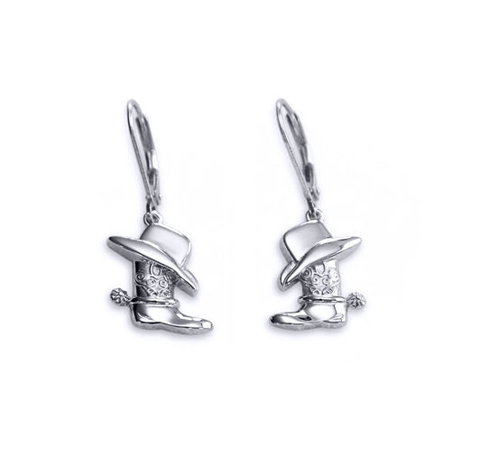 Sterling Silver  Cowboy Cowgirl Hat & Boots Drop Earrings - 8-56-0007