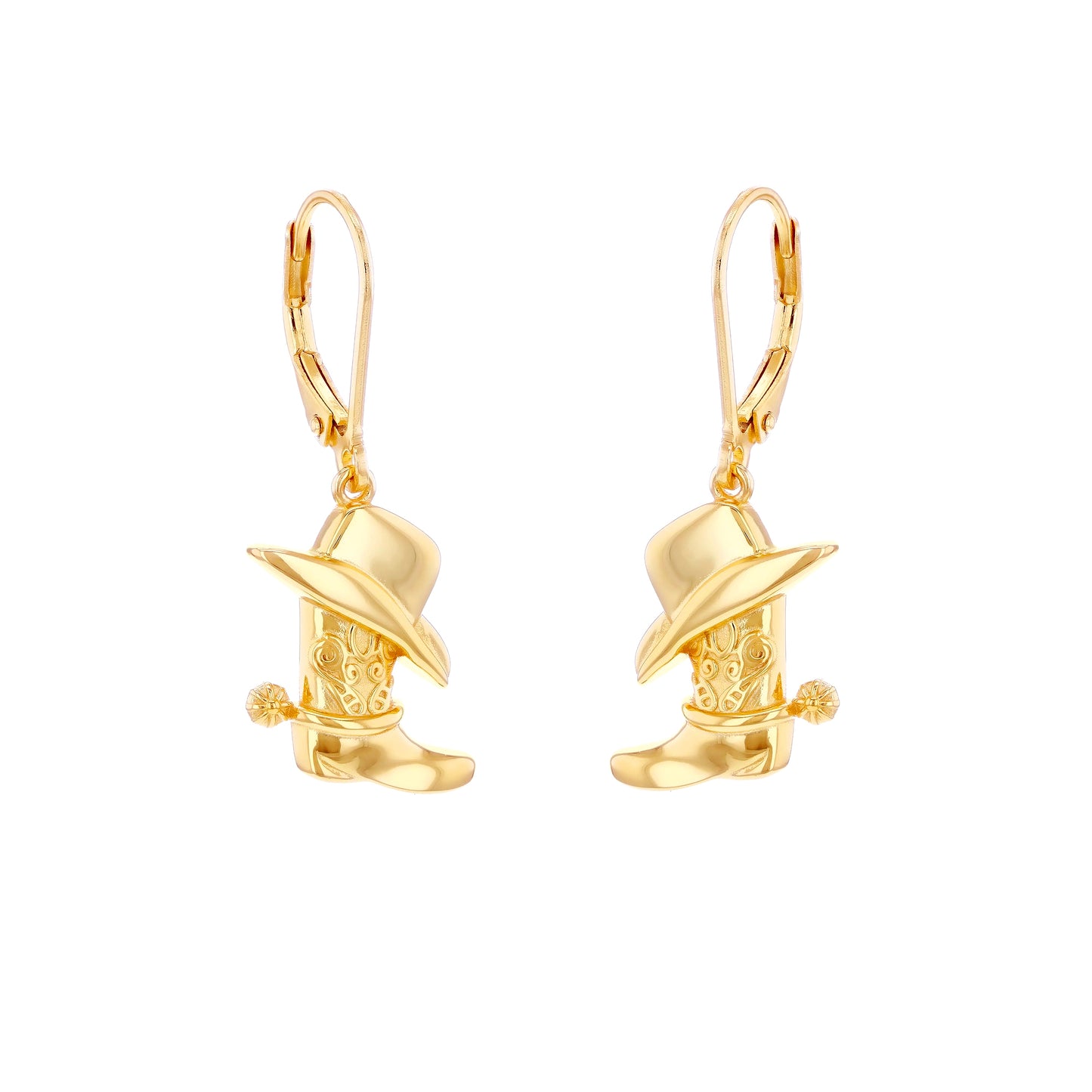 Gold-plated Silver  Cowboy Cowgirl Hat & Boots Drop Earrings - 8-56-0008