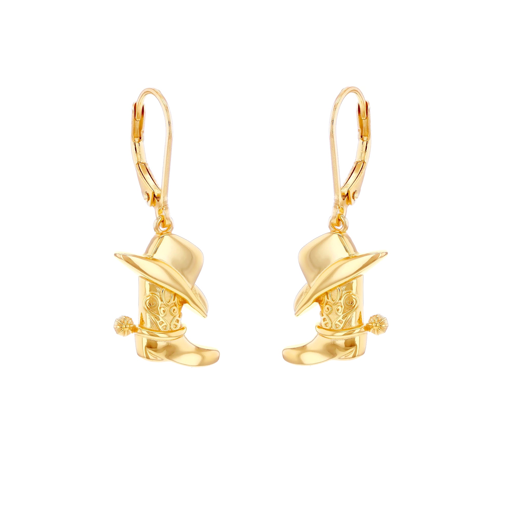 Gold-plated Silver  Cowboy Cowgirl Hat & Boots Drop Earrings - 8-56-0008