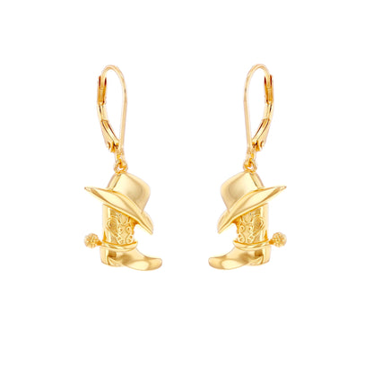 Gold-plated Silver  Cowboy Cowgirl Hat & Boots Drop Earrings - 8-56-0008