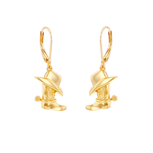 Gold-plated Silver  Cowboy Cowgirl Hat & Boots Drop Earrings - 8-56-0008