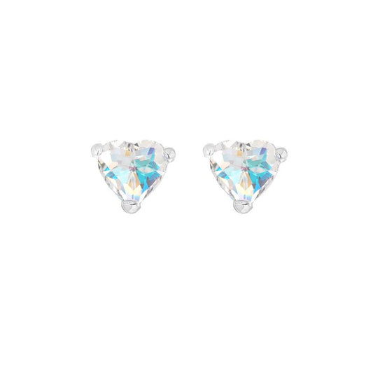 Silver Aurora Borealis CZ Solitaire Love Stud Earrings 6mm - 8-57-9479