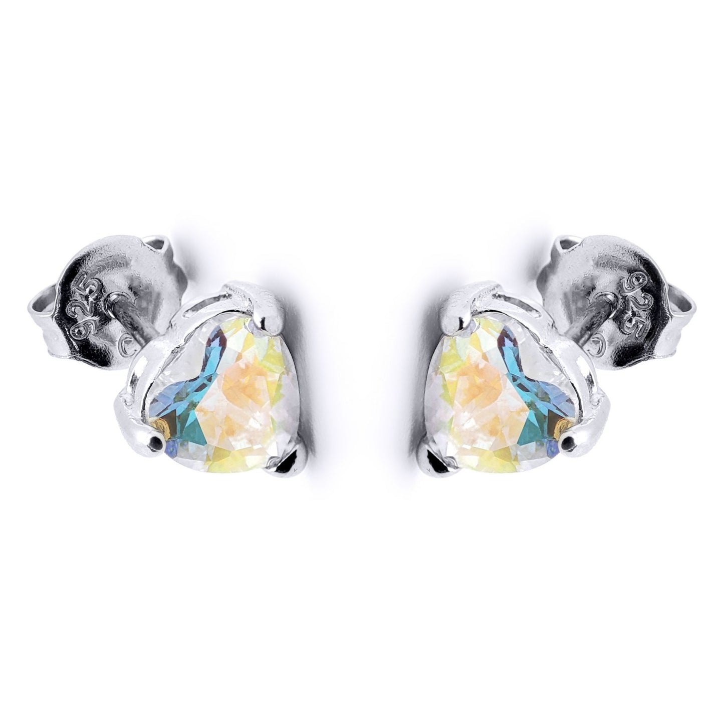 Silver  Aurora Borealis CZ Solitaire Love Stud Earrings 6mm - 8-57-9479
