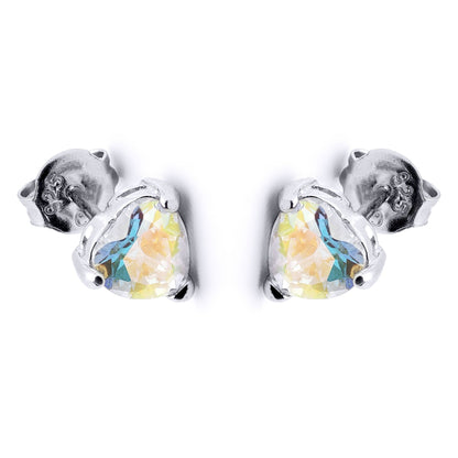 Silver  Aurora Borealis CZ Solitaire Love Stud Earrings 6mm - 8-57-9479