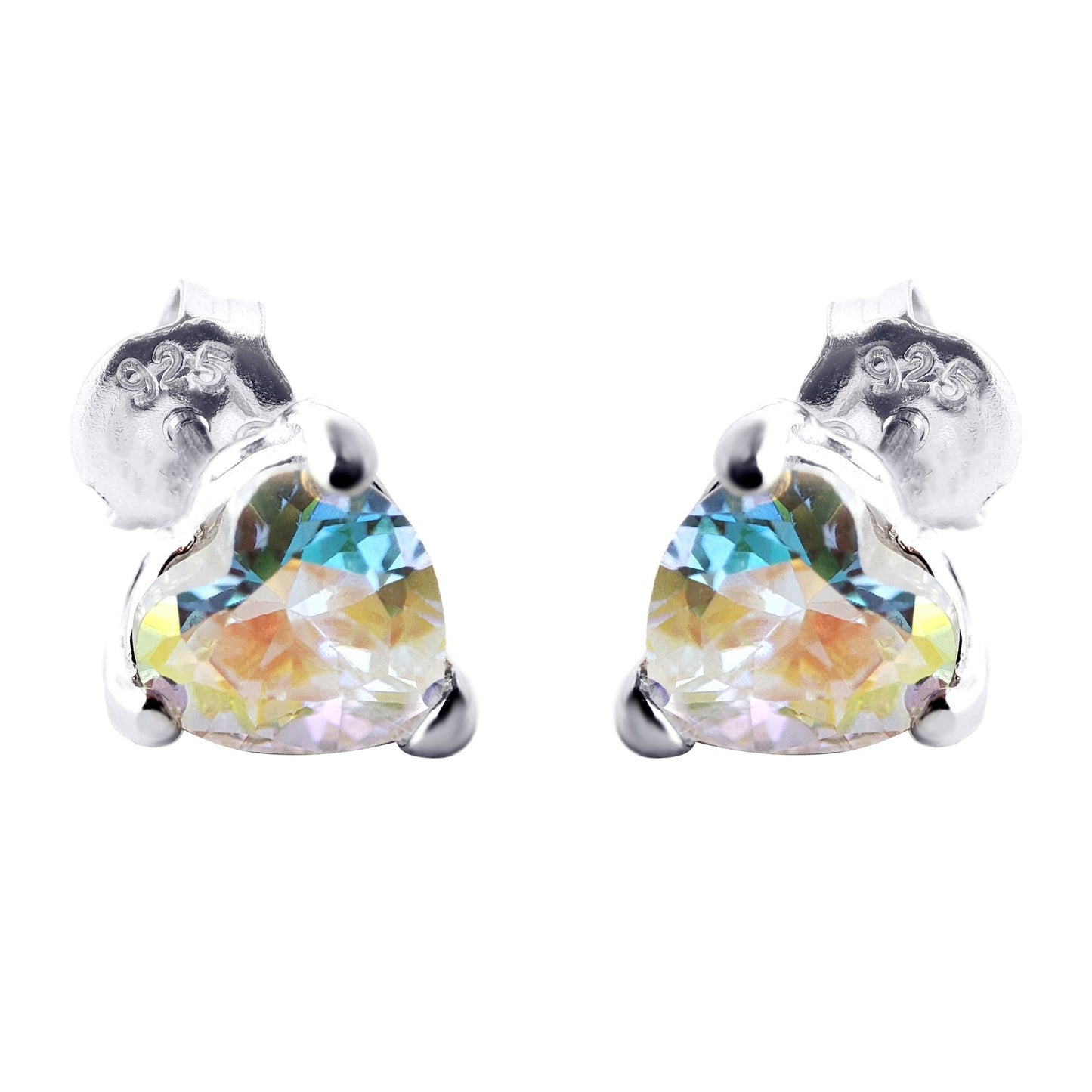 Silver  Aurora Borealis CZ Solitaire Love Stud Earrings 6mm - 8-57-9479