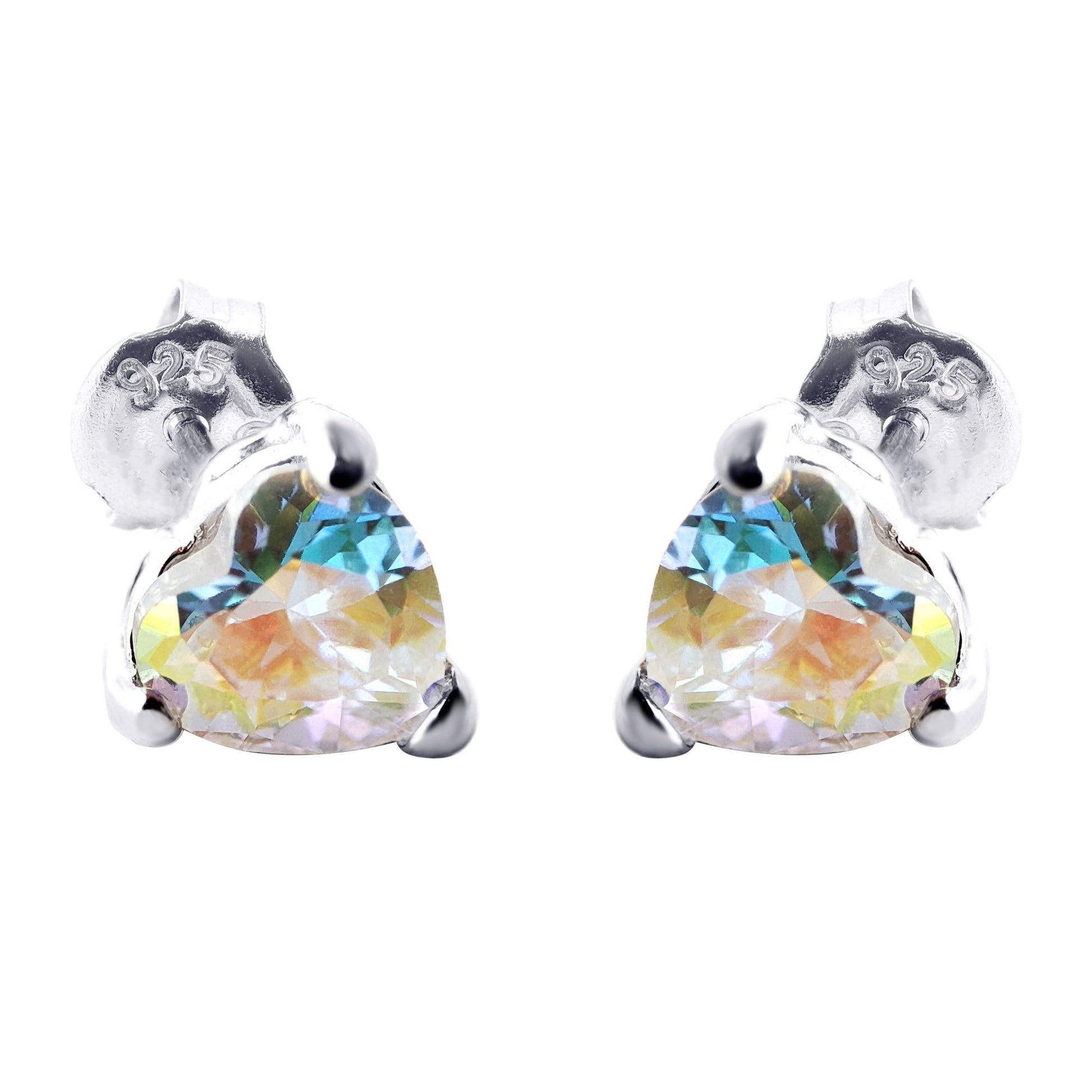 Silver  Aurora Borealis CZ Solitaire Love Stud Earrings 6mm - 8-57-9479