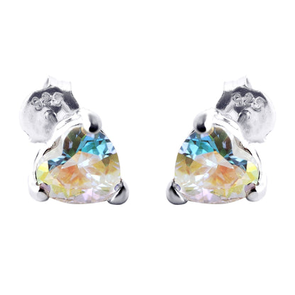 Silver  Aurora Borealis CZ Solitaire Love Stud Earrings 6mm - 8-57-9479