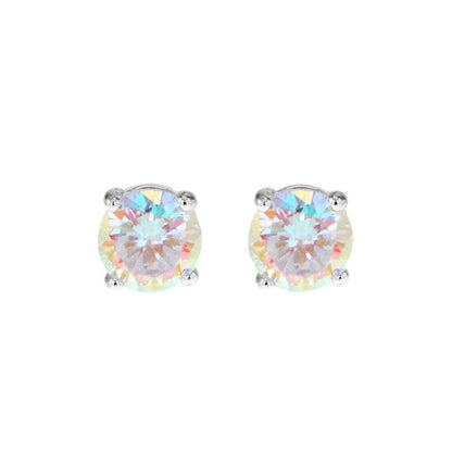 Silver  Aurora Borealis CZ Rainbow Solitaire Stud Earrings 8mm - 8-58-2619