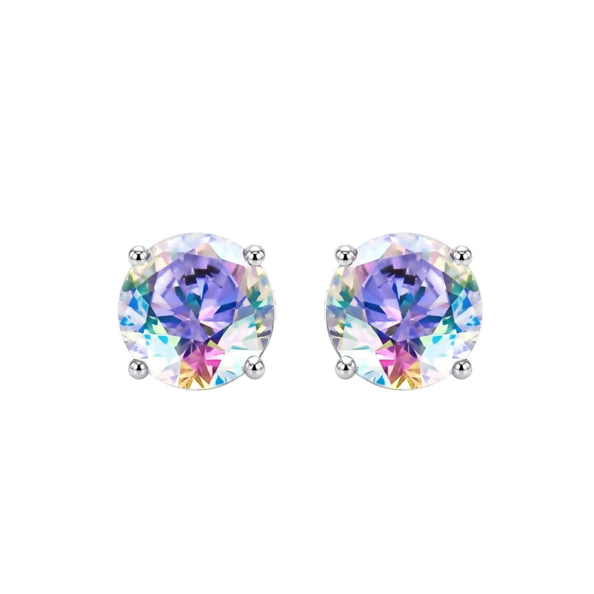 Silver  Aurora Borealis CZ Rainbow Solitaire Stud Earrings 8mm - 8-58-2619