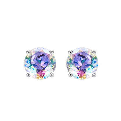 Silver  Aurora Borealis CZ Rainbow Solitaire Stud Earrings 8mm - 8-58-2619