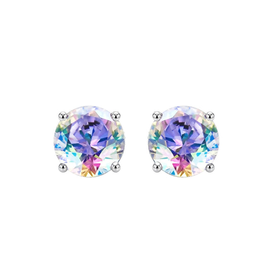 Silver  Aurora Borealis CZ Rainbow Solitaire Stud Earrings 8mm - 8-58-2619