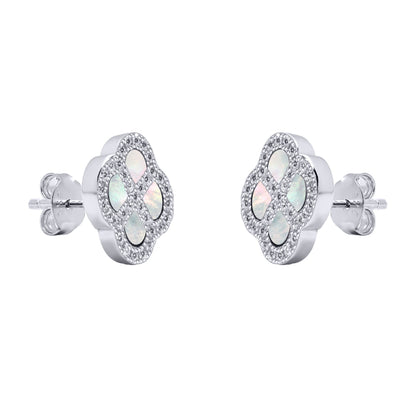 Silver  CZ Mother of Pearl Clover Kiss Stud Earrings 11mm - 8-59-1914