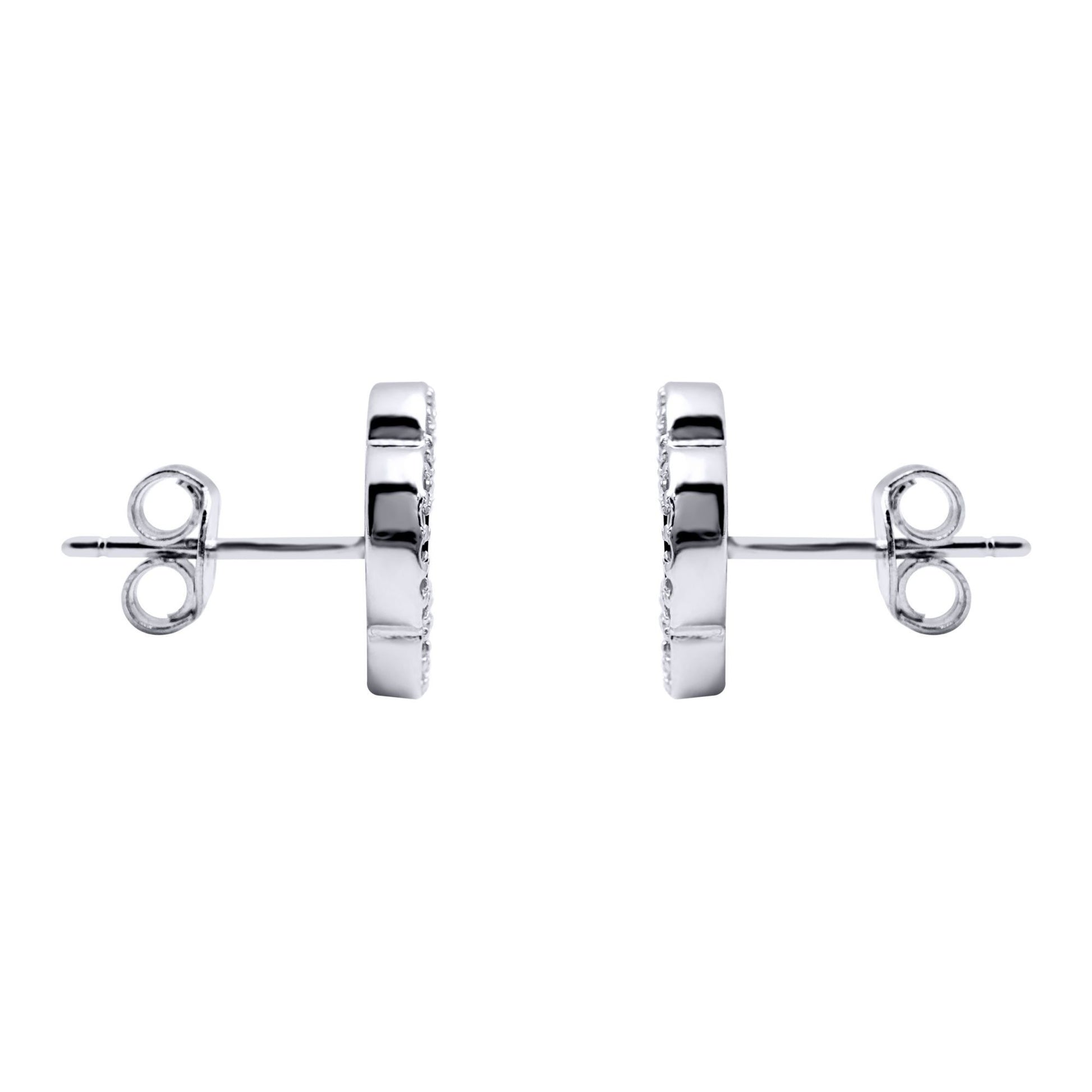 Silver  CZ Mother of Pearl Clover Kiss Stud Earrings 11mm - 8-59-1914