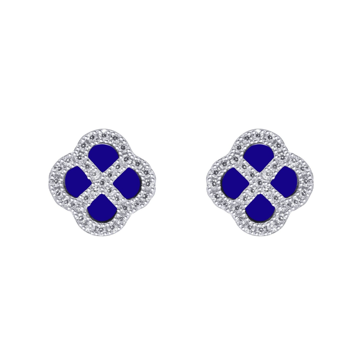 Silver  CZ Blue Lapis Lazuli Clover Kiss Stud Earrings 11mm - 8-59-1918