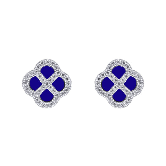 Silver  CZ Blue Lapis Lazuli Clover Kiss Stud Earrings 11mm - 8-59-1918