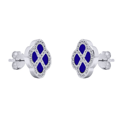 Silver  CZ Blue Lapis Lazuli Clover Kiss Stud Earrings 11mm - 8-59-1918