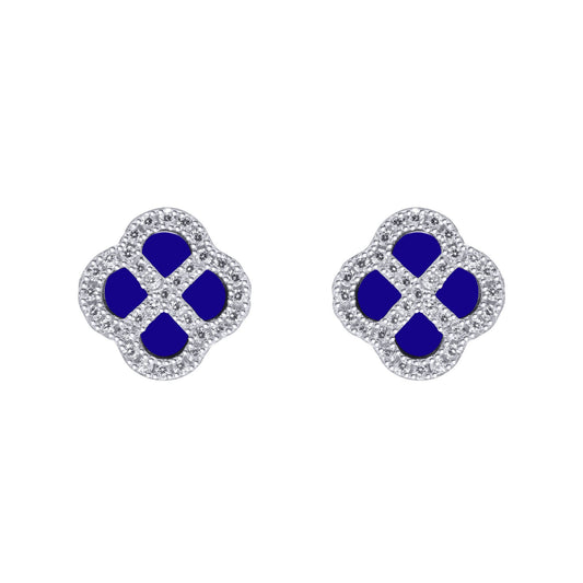 Silver  CZ Blue Lapis Lazuli Clover Kiss Stud Earrings 11mm - 8-59-1918