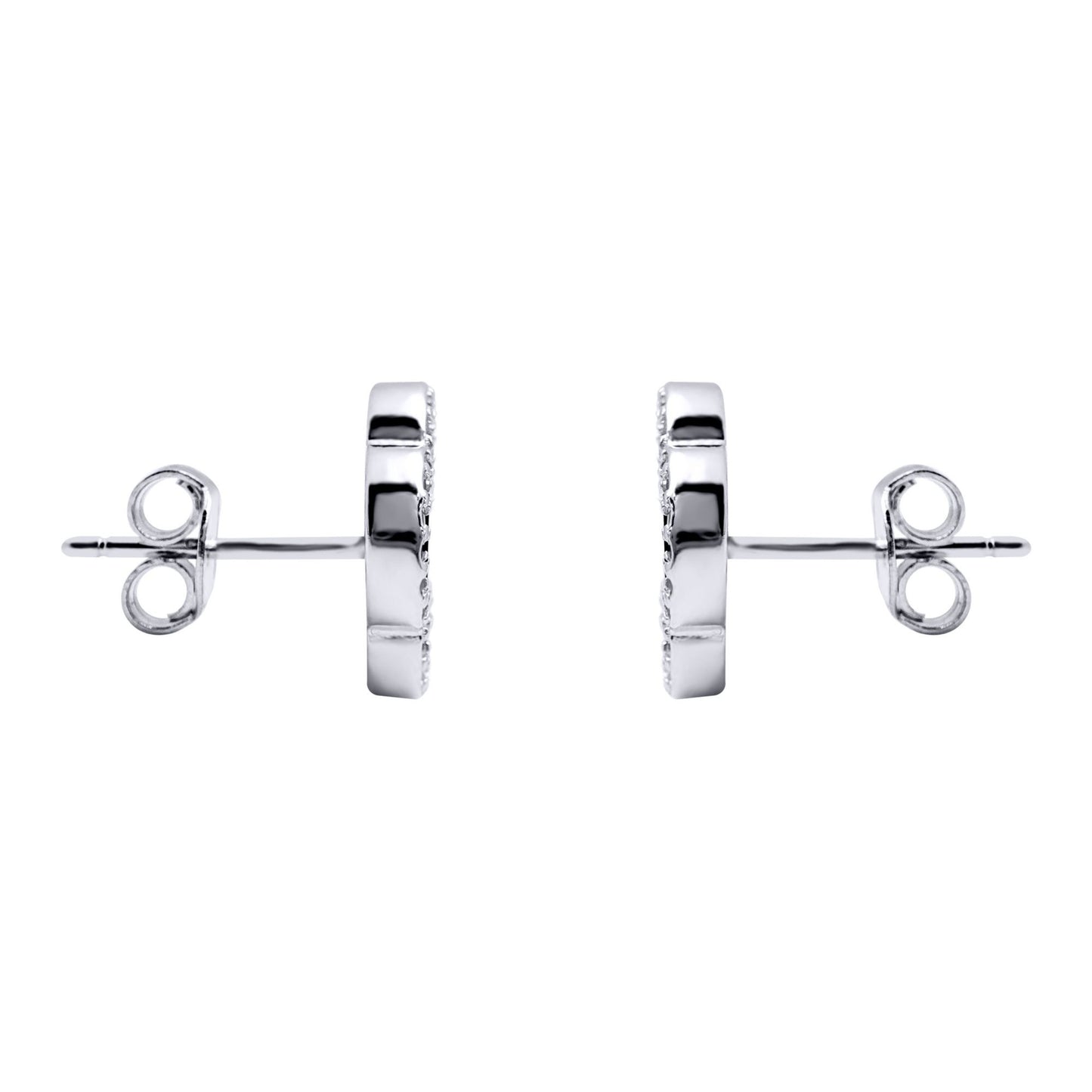 Silver  CZ Onyx Clover Kiss Stud Earrings 11mm - 8-59-1919