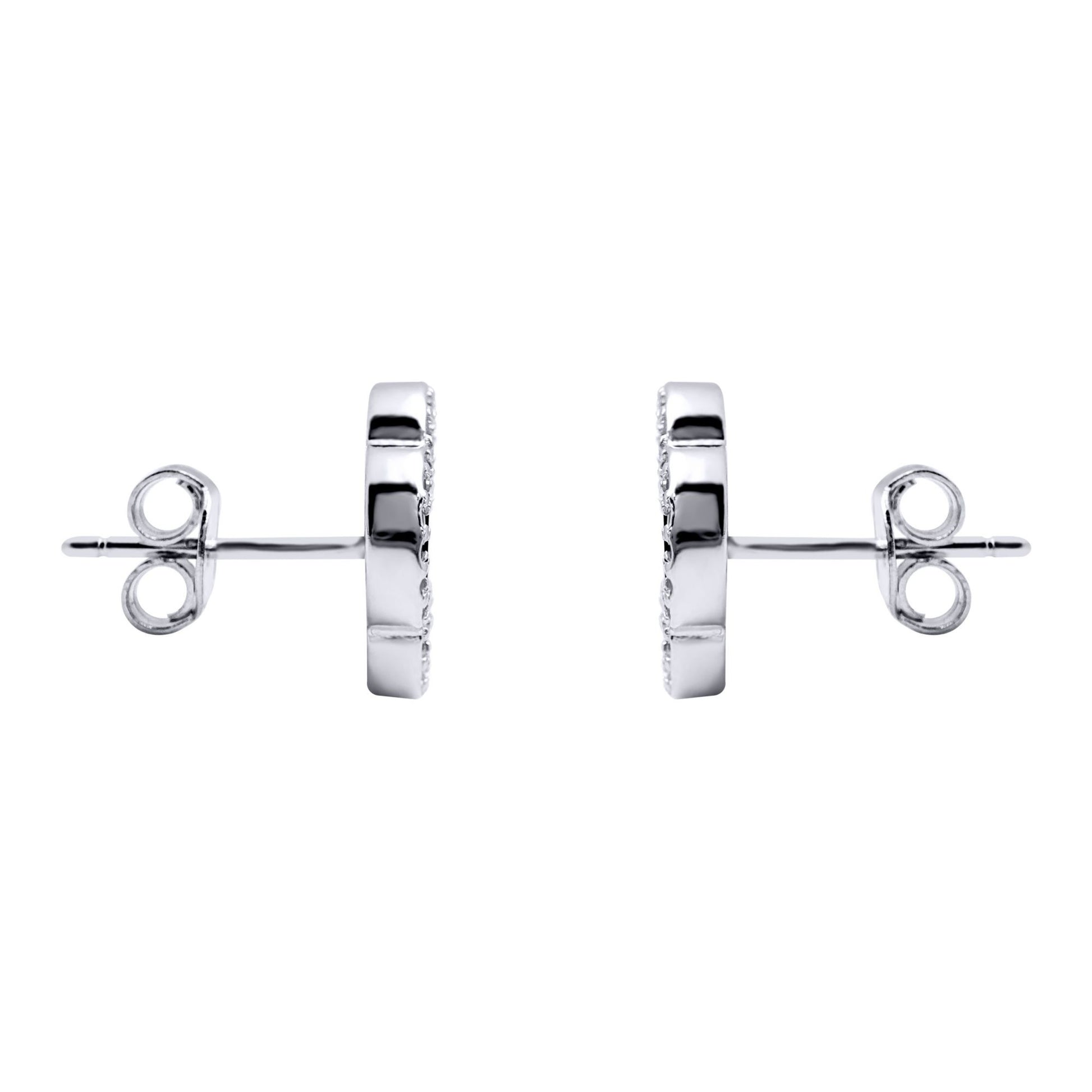 Silver  CZ Onyx Clover Kiss Stud Earrings 11mm - 8-59-1919