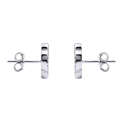 Silver  CZ Onyx Clover Kiss Stud Earrings 11mm - 8-59-1919