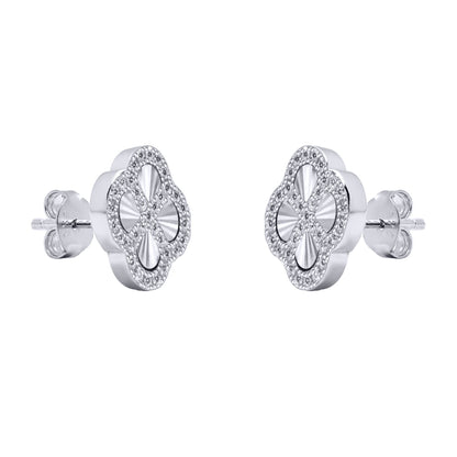 Silver  CZ Fluted Disc Clover Kiss Stud Earrings 11mm - 8-59-1920