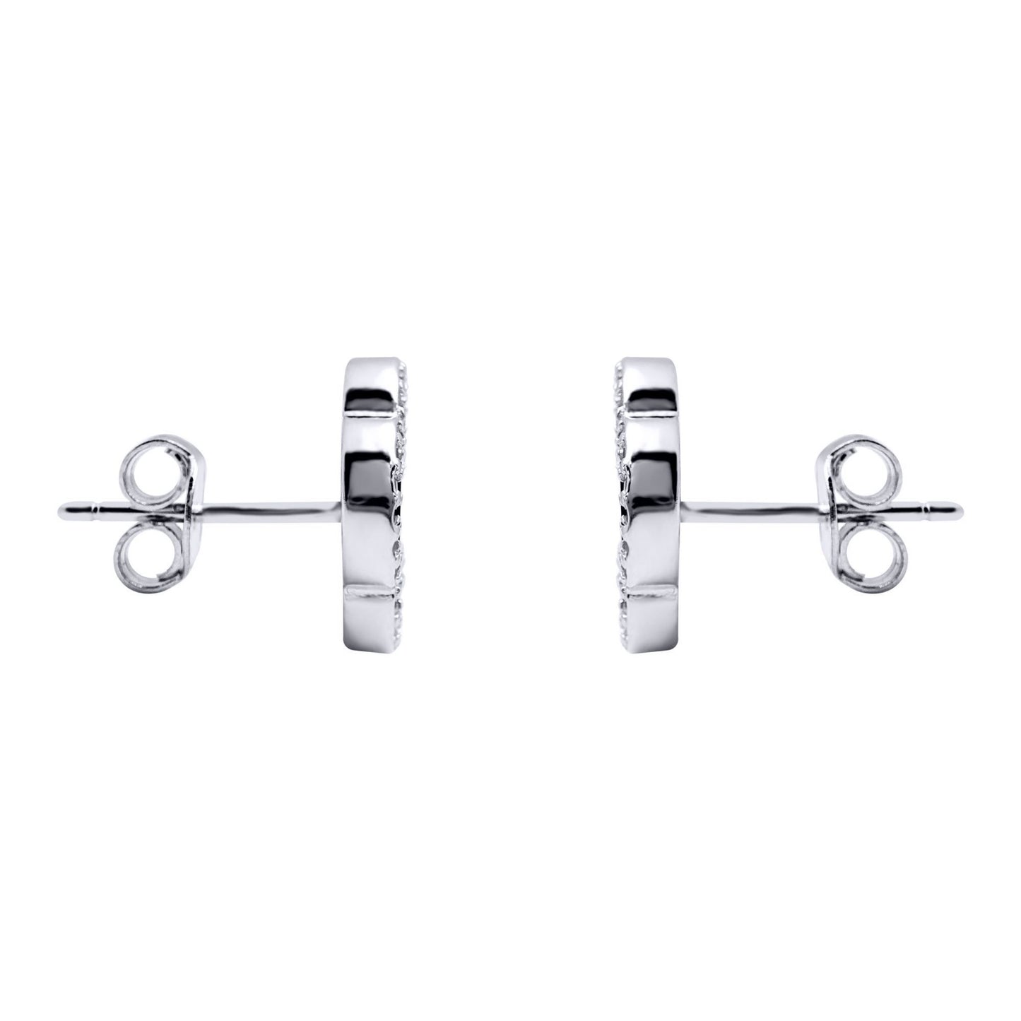 Silver  CZ Fluted Disc Clover Kiss Stud Earrings 11mm - 8-59-1920