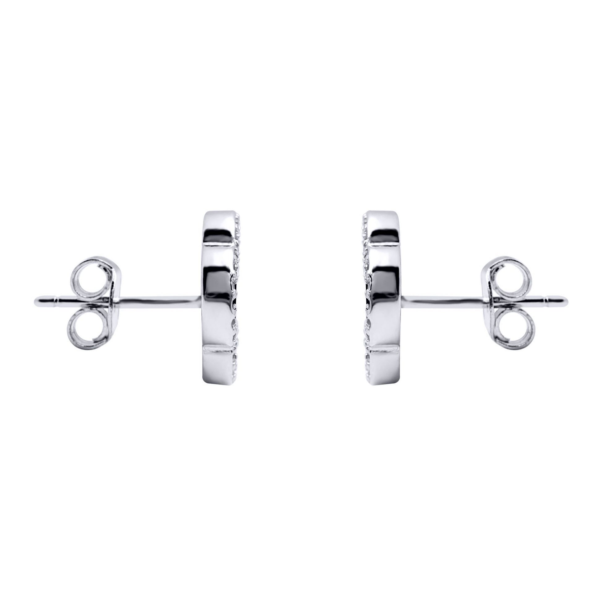 Silver  CZ Fluted Disc Clover Kiss Stud Earrings 11mm - 8-59-1920