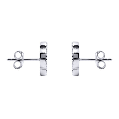 Silver  CZ Fluted Disc Clover Kiss Stud Earrings 11mm - 8-59-1920
