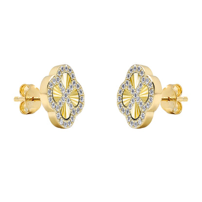 Gold-plated Silver  CZ Fluted Disc Clover Kiss Stud Earrings 11mm - 8-59-1921